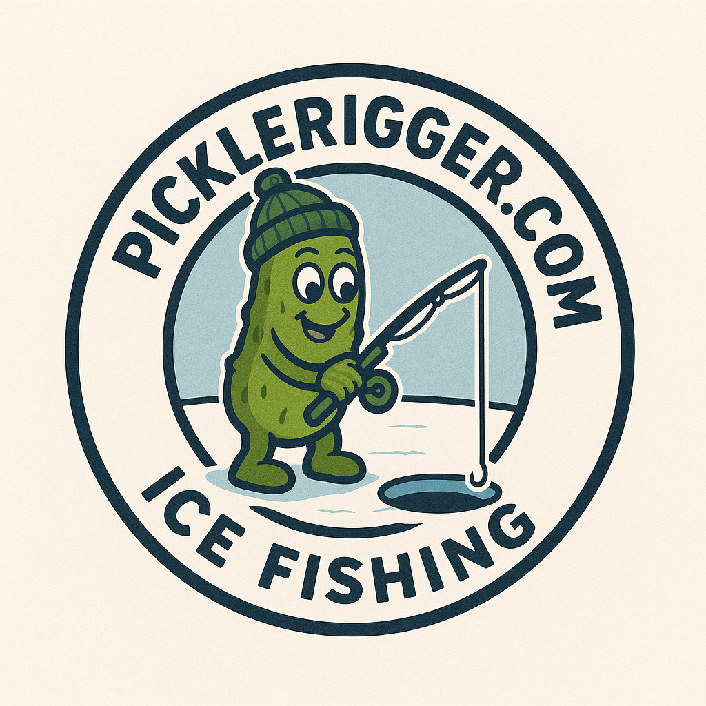 Cartoon Pickle Ice Fishing Logo